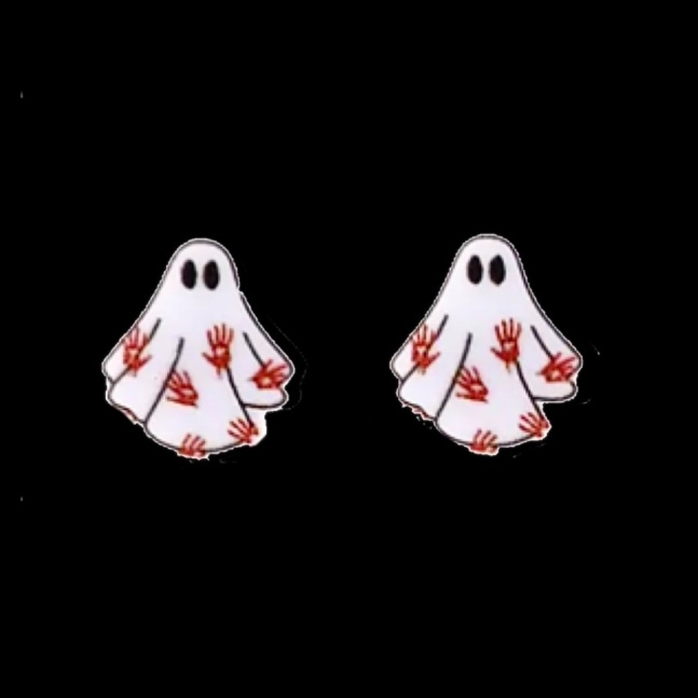 Ghost Covered in Bloody Handprints Halloween Stud Earrings